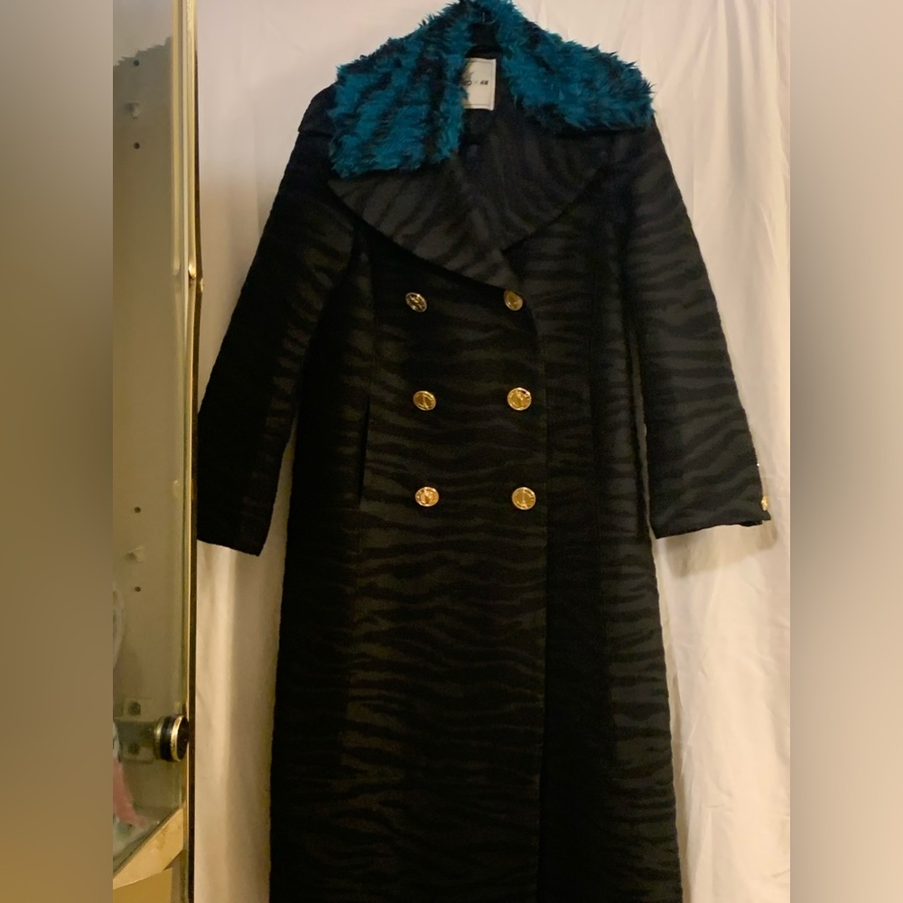 KENZO X HM Black Animal Print Zebra / Tiger Long Sleeve Coat